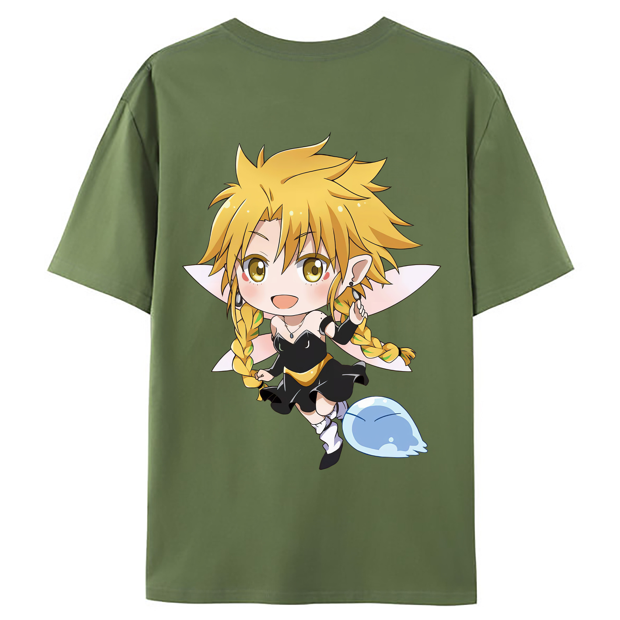 （画像用） 転スラ Regarding Reincarnated to Slime 綿100％ メンズ半袖Tシャツ（バックプリント） 通気性